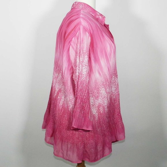 Liz&Me Platinum 5X 34/36W Pink Crinkle Blouse NWT - Picture 2 of 14